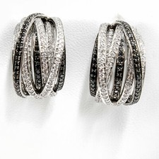 2Ct Round Black & White Lab Created Cocktail Hoop Earrings 14k White Gold Finish