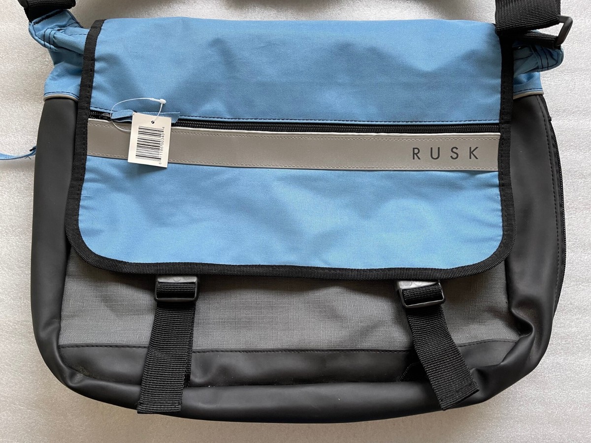 RUSK, BLUE, GRAY, BLACK LARGE MESSENGER BAG, EXPANDABLE ZIP BOTTOM