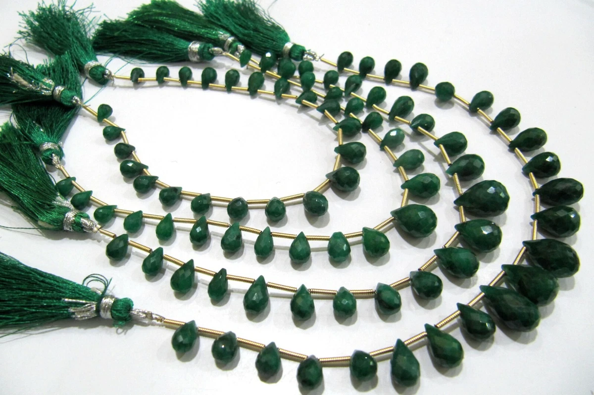 Natural Emerald Side Drilled Corundum Tear Drops 5x6mm To 9x14mm Strand 8 inches