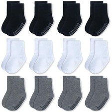 Baby Cotton Crew Socks 12-Pack Toddler Non Slip Grips Boys Girls Durable Fit