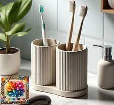 Ribbed Double Toothbrush Holder Set, Modern, Stylish, NEW SIZE (DEL-0026)