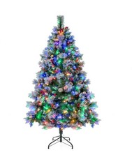 COSTWAY 7ft Pre-Lit Christmas Tree with 11 Led. Lighting Modes Snowy PVC Tips UK