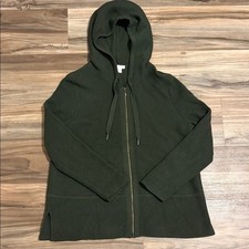 J Jill Sweater Zip Up Hoodie Women s Sz. MP Petite Olive Green Knit Cotton Blend
