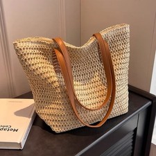Women Woven Tote Shoulder Bag Summer Casual Travel Straw Handbag