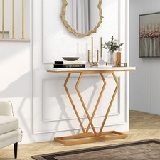 Contemporary Console Table Faux Marble Narrow Entryway Hallway Table Accent