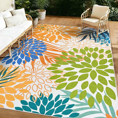 Dahlia Floral Outdoor Rug 5X7 Colorful Indoor Outdoor Rugs Washable Patio Rug No