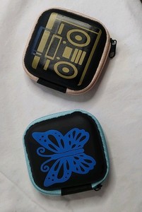 Set of 2 Zippered Audio Earbud Cases Butterfly/ Boombox, Universal
