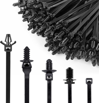 Xislet 160Pcs Nylon Universal Cable Tie Buckle Zip Tie Clips Automotive Rivet Pu