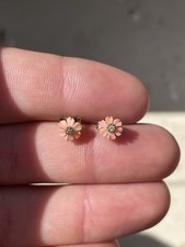 9ct Gold Diamond Carved Coral Flower Stud Earrings, Vintage , 9k 375
