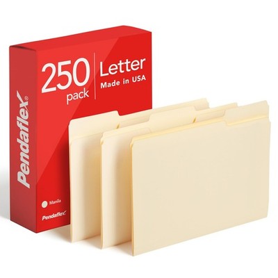 Durable Manila File Folders - 250 Bulk Pack, Letter Size (8.5''x11''), 3 Tabs for