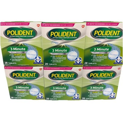 Polident 3 Minute Denture Cleanser Tablets - 28 Count Each 6 Packs