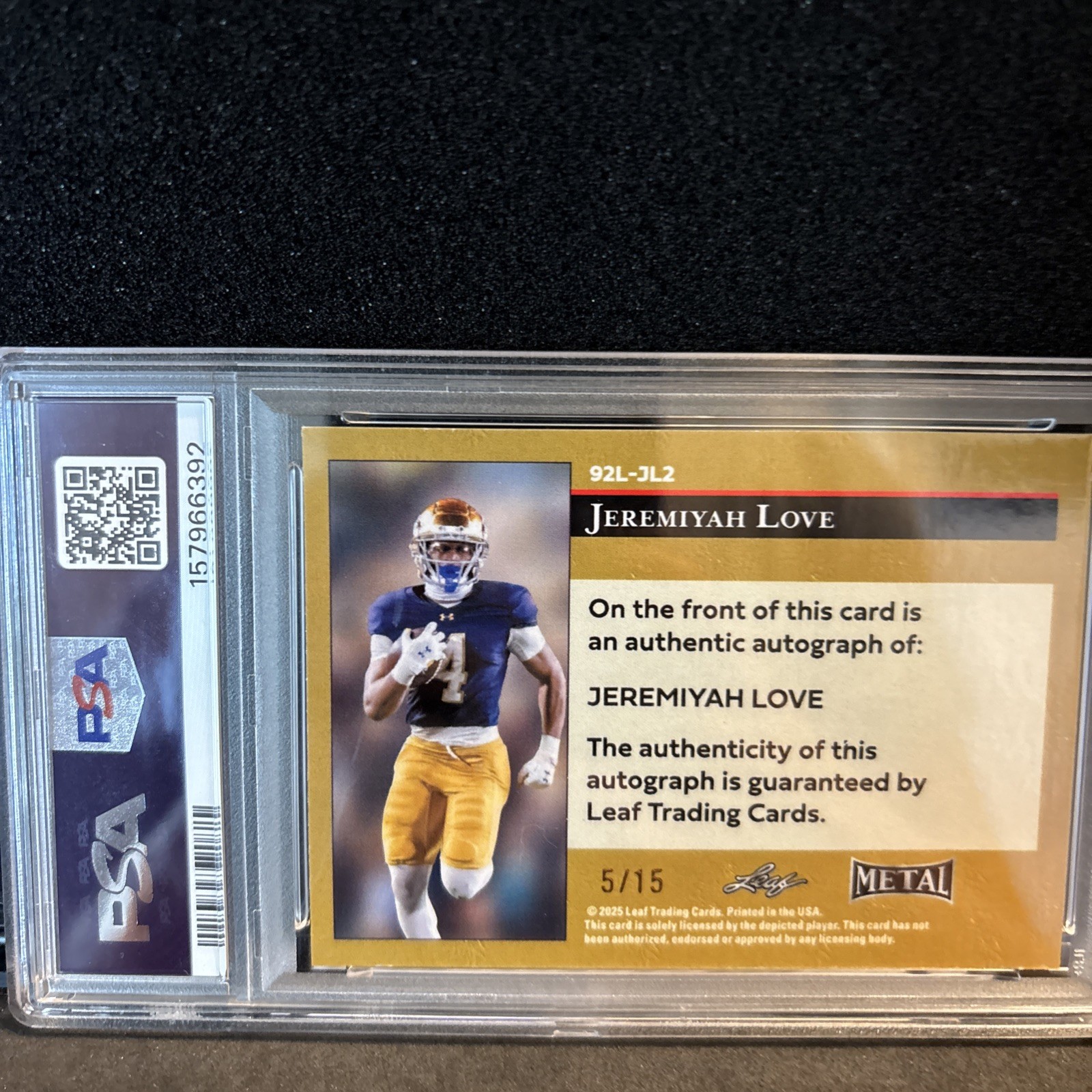 Jeremiah Love Leaf Metal Auto Red Prismatic /15 Psa 9 view 2