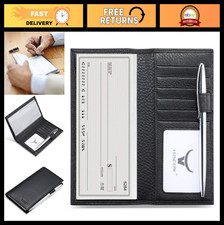 Soft Leather Checkbook Cover  Card Holder - Italian Calfskin, Pebbled Black, Di