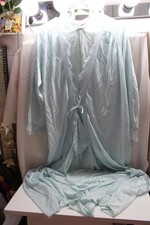 Sissy Johana VTG Baby Blue Long Dressing Robe Nylon Front Tie Long Sleeve LaceXL