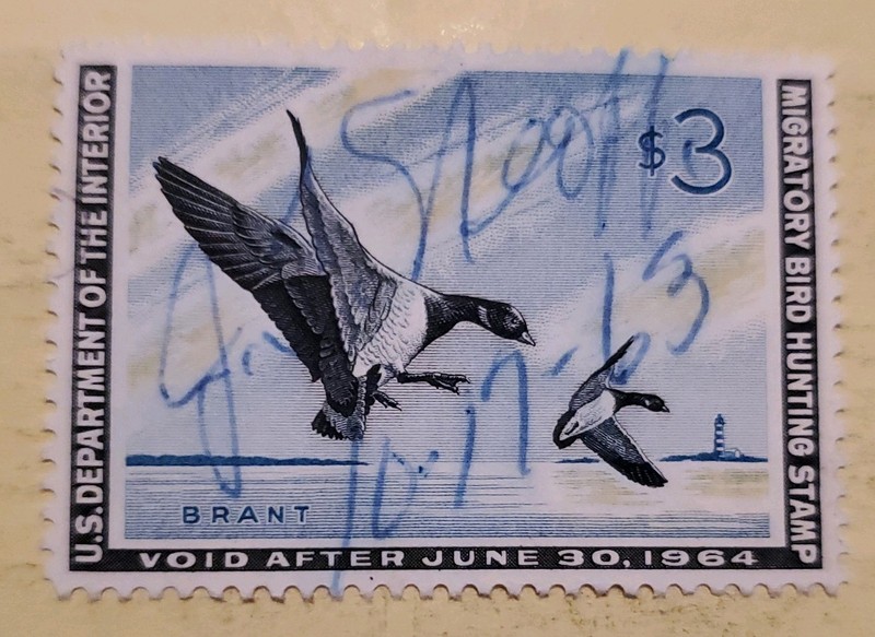 US 1963 Federal Duck stamp, Scott RW30 $3 Brant Geese, used/signed, NH