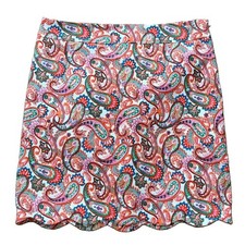 Talbots Women  s 8 Petite Pencil Skirt Paisley Scallop Hem Orange Pink Colorful