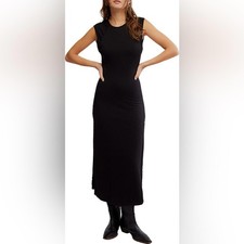 Free People Eventide Sleeveless Eyelet Midi Dress Size Medium Black NWOT