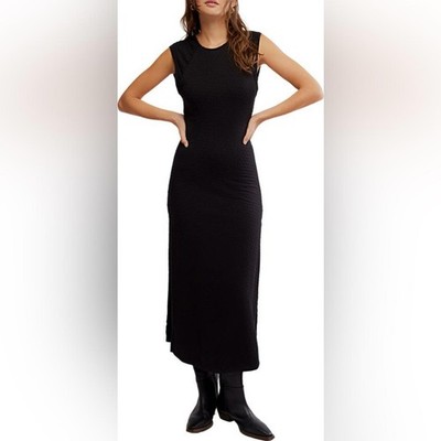 Free People Women's Eventide Sleeveless Eyelet Midi Dress Size Medium Black NWOT
