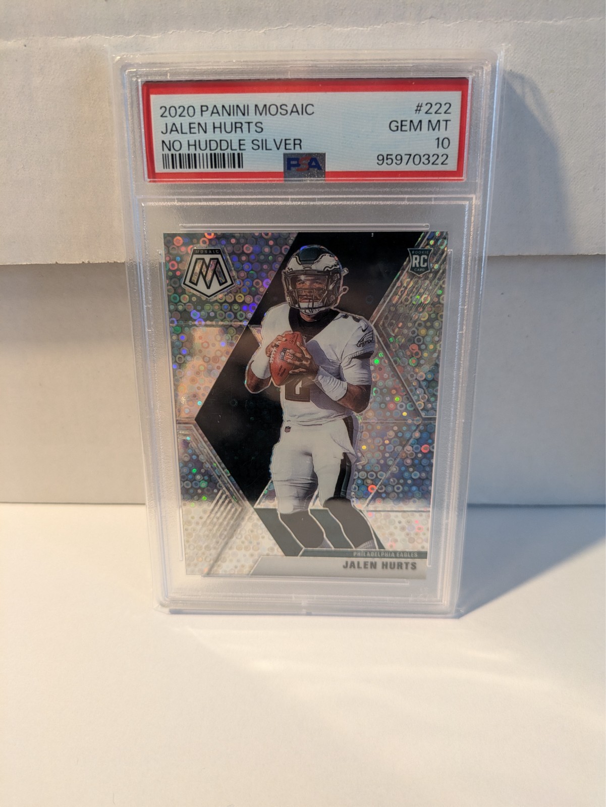 2020 Panini Mosaic No Huddle Silver Rookie Jalen Hurts #222 PSA 10