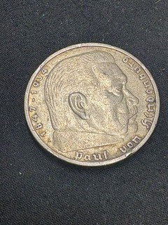 Antigua moneda de 5 Reichsmark Von Hindenburg plata alemana Segunda Guerra Mundial