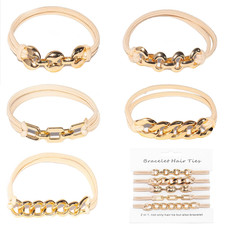 5PCS Gold Bracelet Hair Ties  Fancy Elastic Scrunchies with Metal Beads, No-Dam