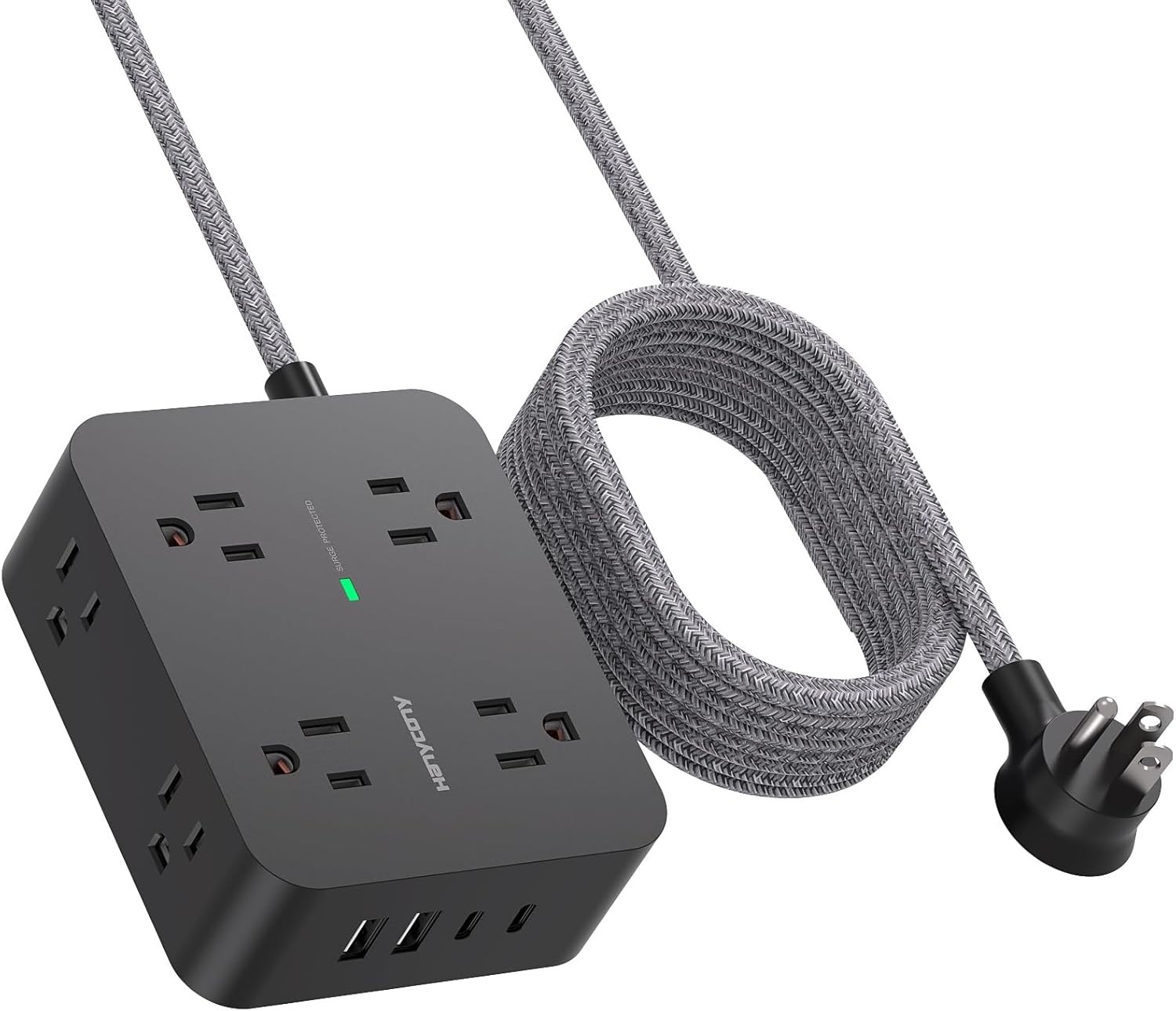 HANYCONY Power Strip Surge Protector – 8 outlets, 4 USB ports, 10-ft cord
