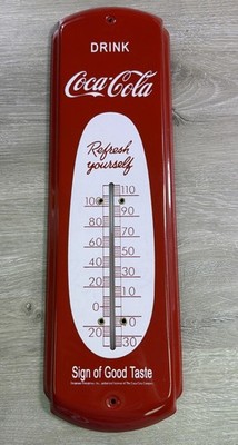 Vintage Drink Coca Cola Red Metal Advertising Thermometer Sign REFRESH YOURSELF