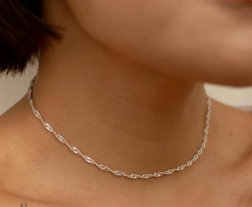14k White Gold Singapore Pendant Link Chain/Necklace 18" 2.1 mm  2.9 grams - Picture 1 of 1