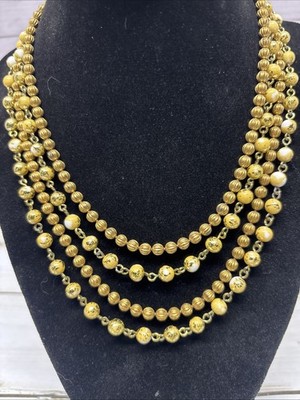 VTG Lisner Gold Tone 4 Strand Hooked Necklace Has Wear 8  Max Drop