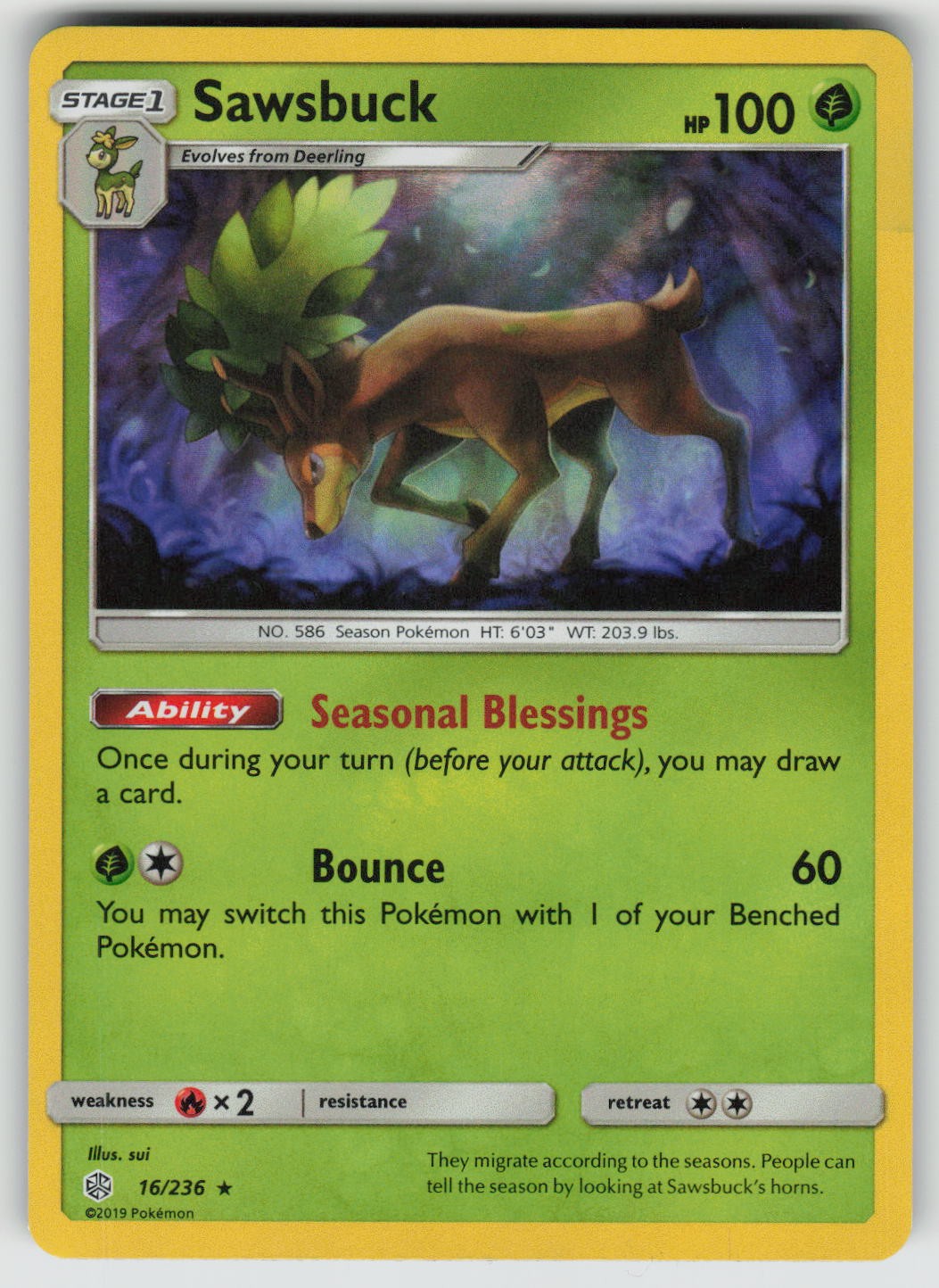 Sawsbuck 16/236 Holo Rare Cosmic Eclipse Pokemon Holo Near Mint