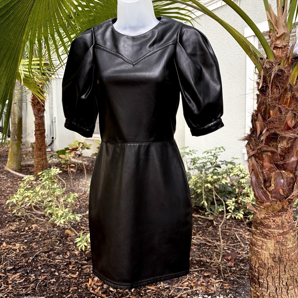 Boots Hm Moschino Leather Dress Divided H&M Black Faux Leather Mini Dress  Size XXS Puffy Short