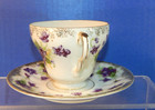 Vintage Lefton China Handpainted Teacup & Saucer Set Purple Violets Gold Trim — photo 4