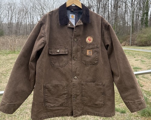 Vintage Brown Blanket Lined USA Carhartt C02 CHT Chore Coat Jacket Size Large