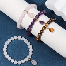Gemstone Beaded Stretch Bracelet with Teardrop Charm Healing for Love  Calm