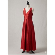 Alfred Sung Red Dupioni V-Neck Sleeveless A-Line Evening Gown Formal Dress