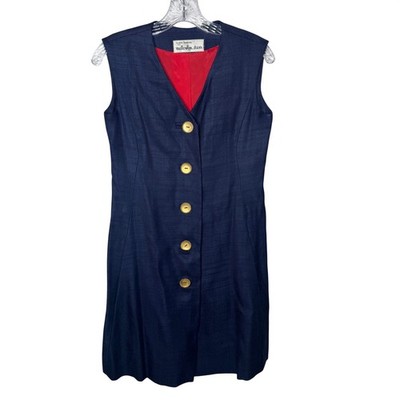 Elinor Simmons for Malcolm Starr Vintage 60s Navy Blue Button Mini Dress 6