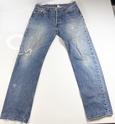Levi's 501 Denim Blue Jeans Men's 35x33 Distressed Grunge Casual Pants Y2K