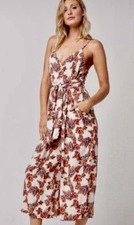 FREE PEOPLE Hot Tropics Cream Floral Wide Crop Leg Romper Jumpsuit Size 2