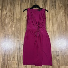 Lauren Ralph Lauren Dress Womens 4 Pink Ruched Knot Front Sheath Jersey Cocktail