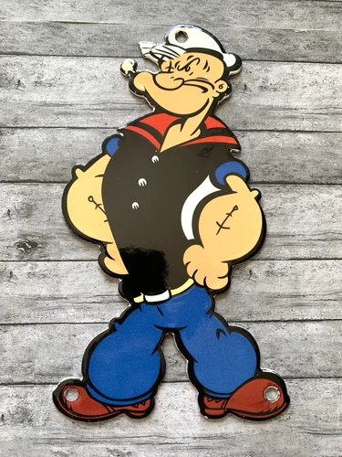 VINTAGE POPEYE SAILOR PORCELAIN SIGN MOTOR OIL SODA POP GAS OIL DISNEY PUMP