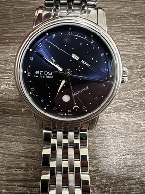 EPOS Emotion Night Sky Moon Phase 3391BLM Automatic Blue Dial SS Men's Watch