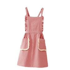 Small Cooking Apron with Pocket, Pinafore Apron Dress for Women, Brick Red