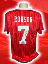 Hand Signed BRYAN ROBSON Manchester United Retro Home Shirt - Proof