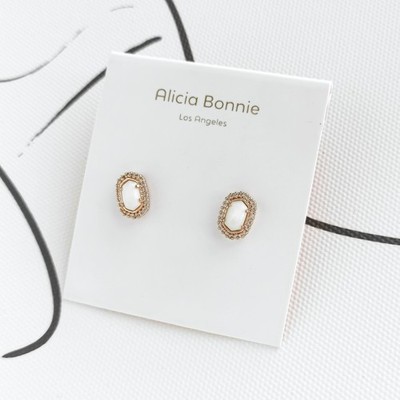  Alicia Bonnie  Destiny Rose Gold Stud Earrings White Pearl