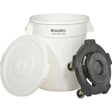 Global Industrial 20 Gallon Plastic Trash Can with Lid  Dolly White