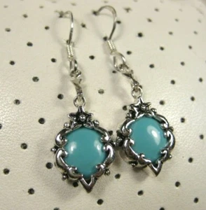 Vintage Sterling Silver Southwestern Filigree Turquoise Cabochon Dangle Earrings