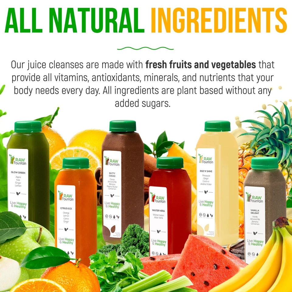 RAW Fountain Juice Cleanse Detox Cold Pressed, PROTEIN, All Natural 1,3,5,7 Day - Image 3 of 4