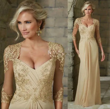 Elegant Champagne Chiffon Mother of the Bride Dresses Lace Appliques Formal