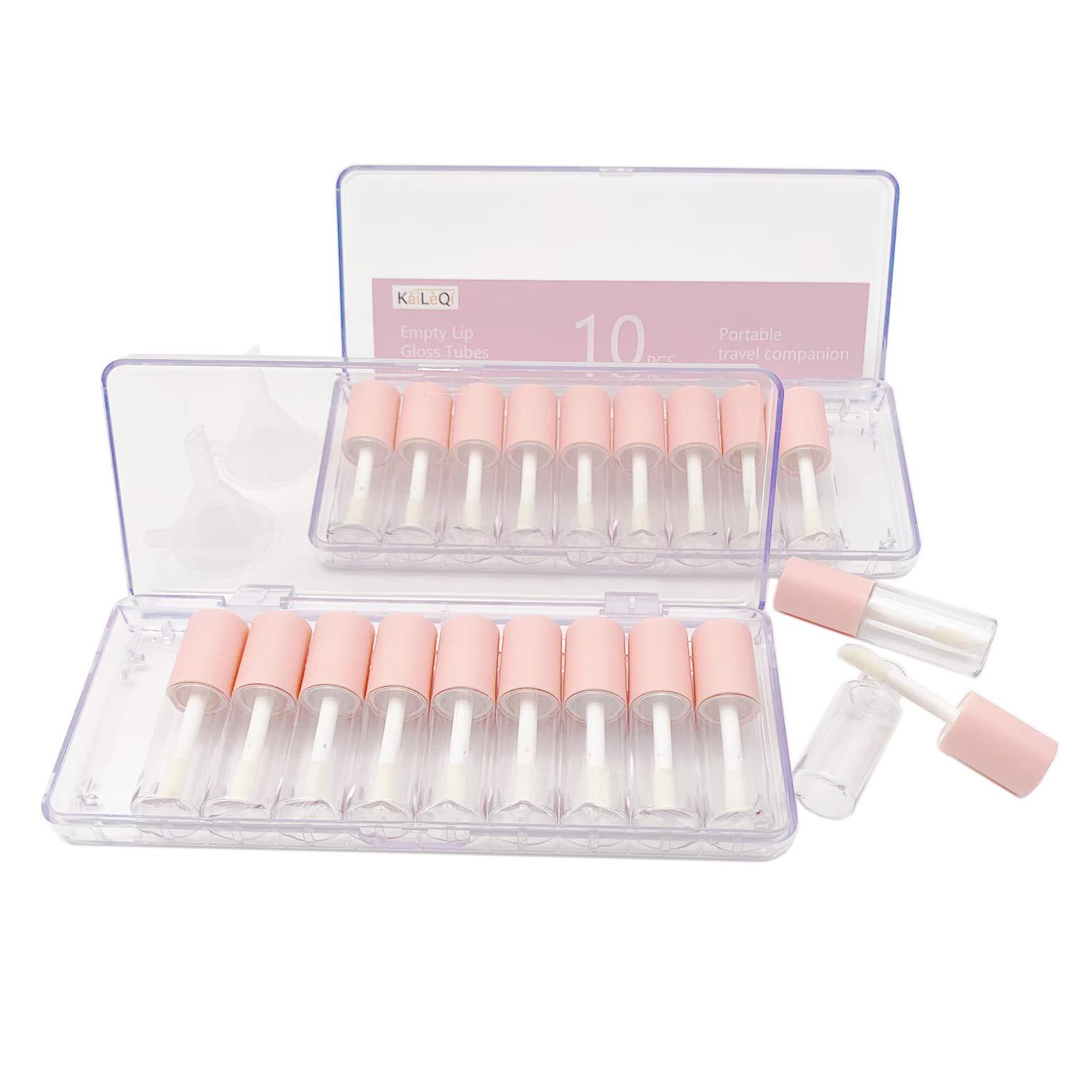 20 PCS 3.5ml Pink Clear Mini Lip Gloss Tubes with Wand Funnel Stoppers