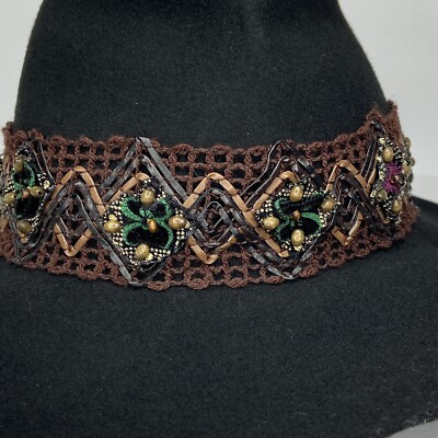 Vintage Scala Wool Felt Cowboy Hat Womens Black Concho Bead Western USA Made Vintage Scala Red Wool Felt Western Hat Womens Size Large  main image 4
